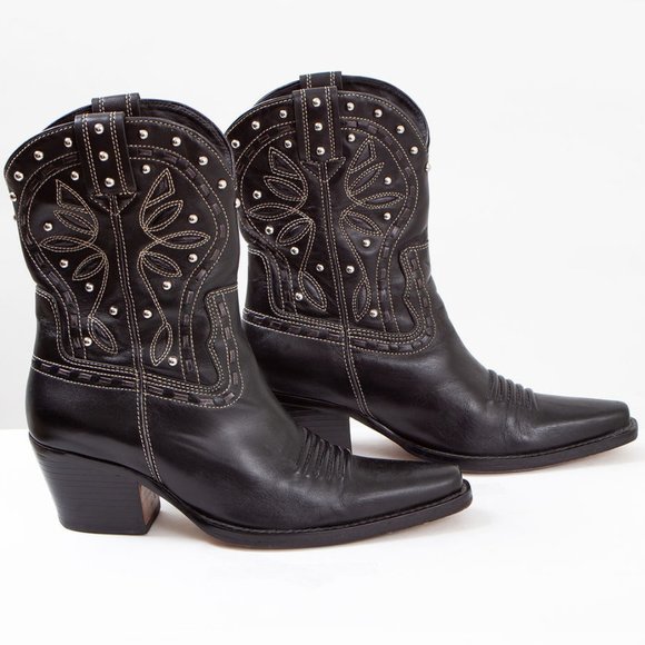 Cole Haan Black Studded Cowgirl Boots - Picture 2 of 4